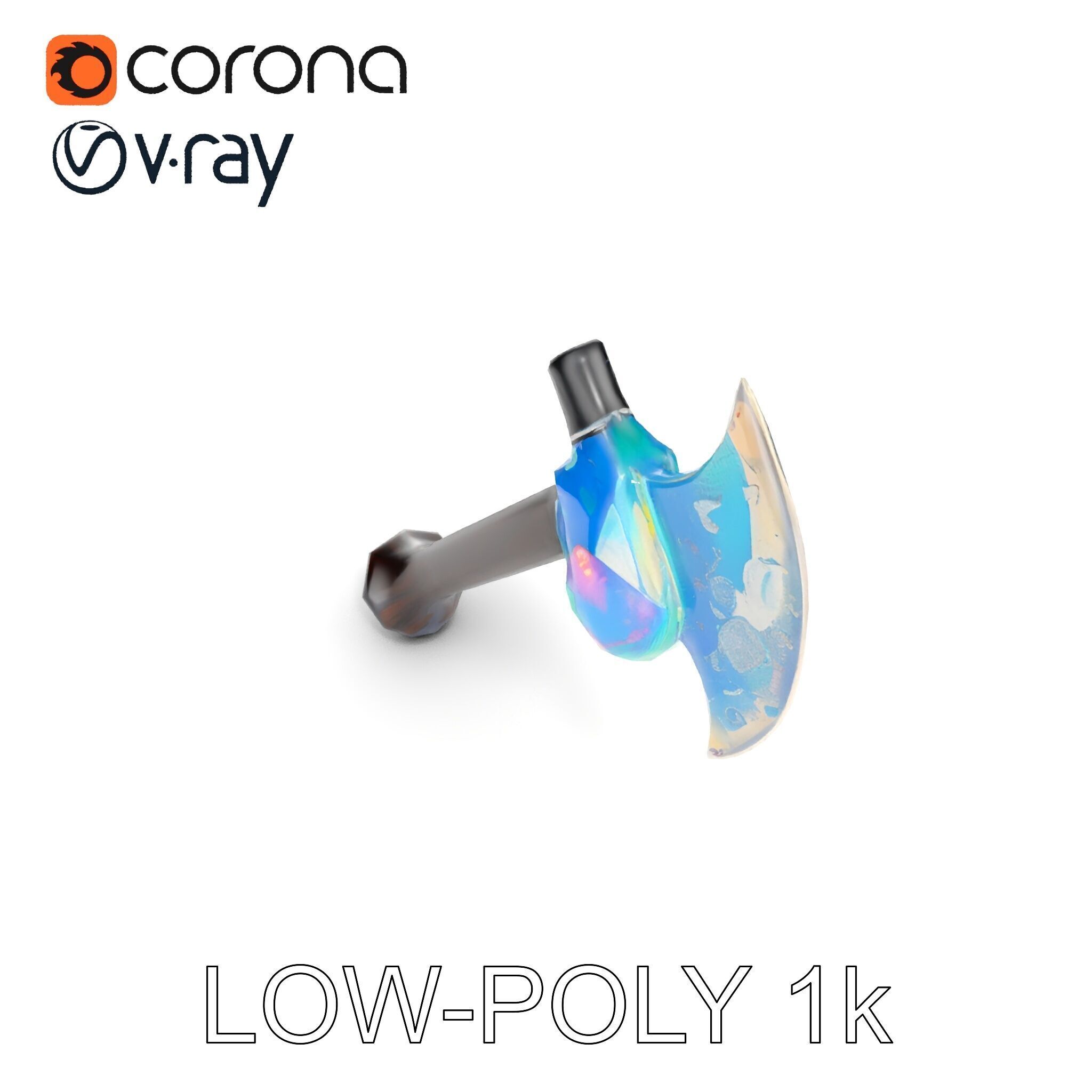 Opalescent Fantasy Axe Model Pack Low-poly 3D model_17