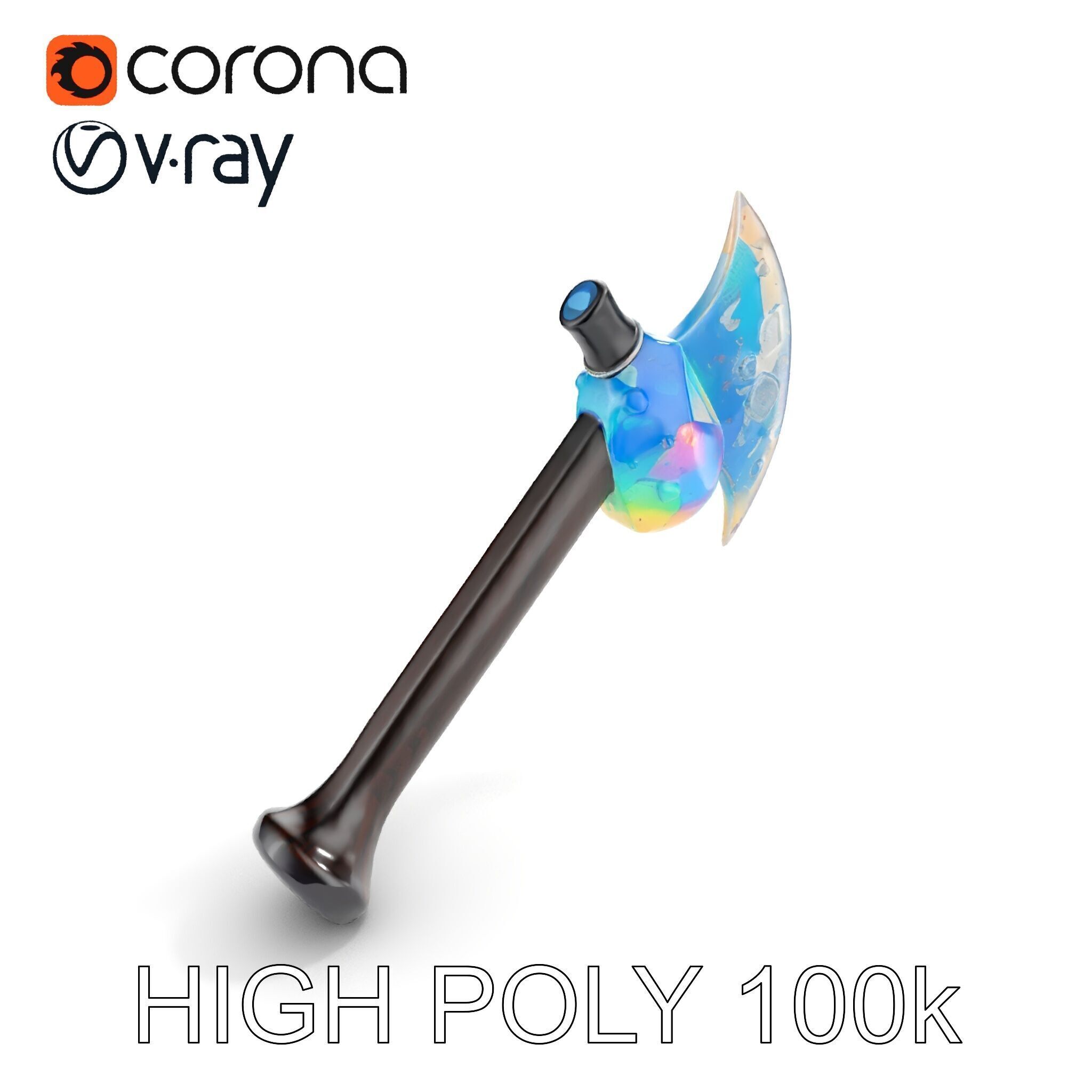 Opalescent Fantasy Axe Model Pack Low-poly 3D model_13