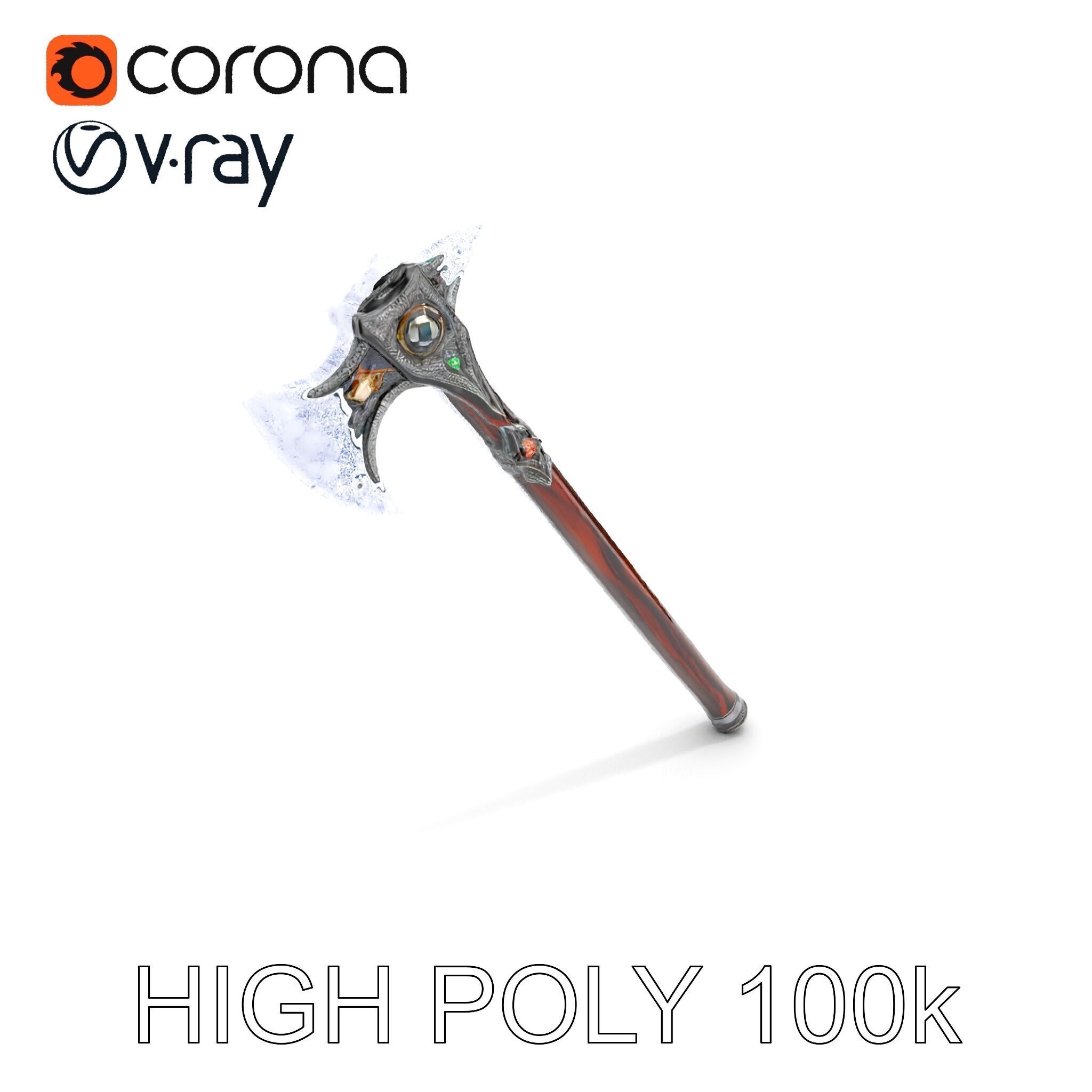 Fantasy GemStudded Battle Axe Model Pack Low-poly 3D model_33