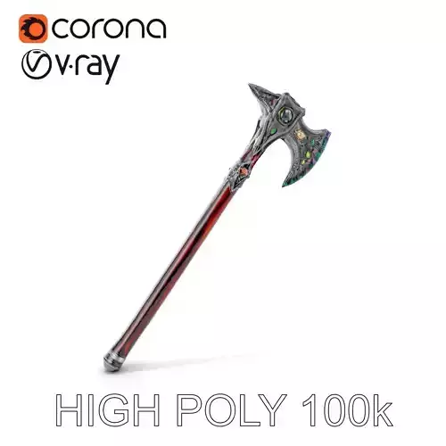 Fantasy GemStudded Battle Axe Model Pack Low-poly 3D model