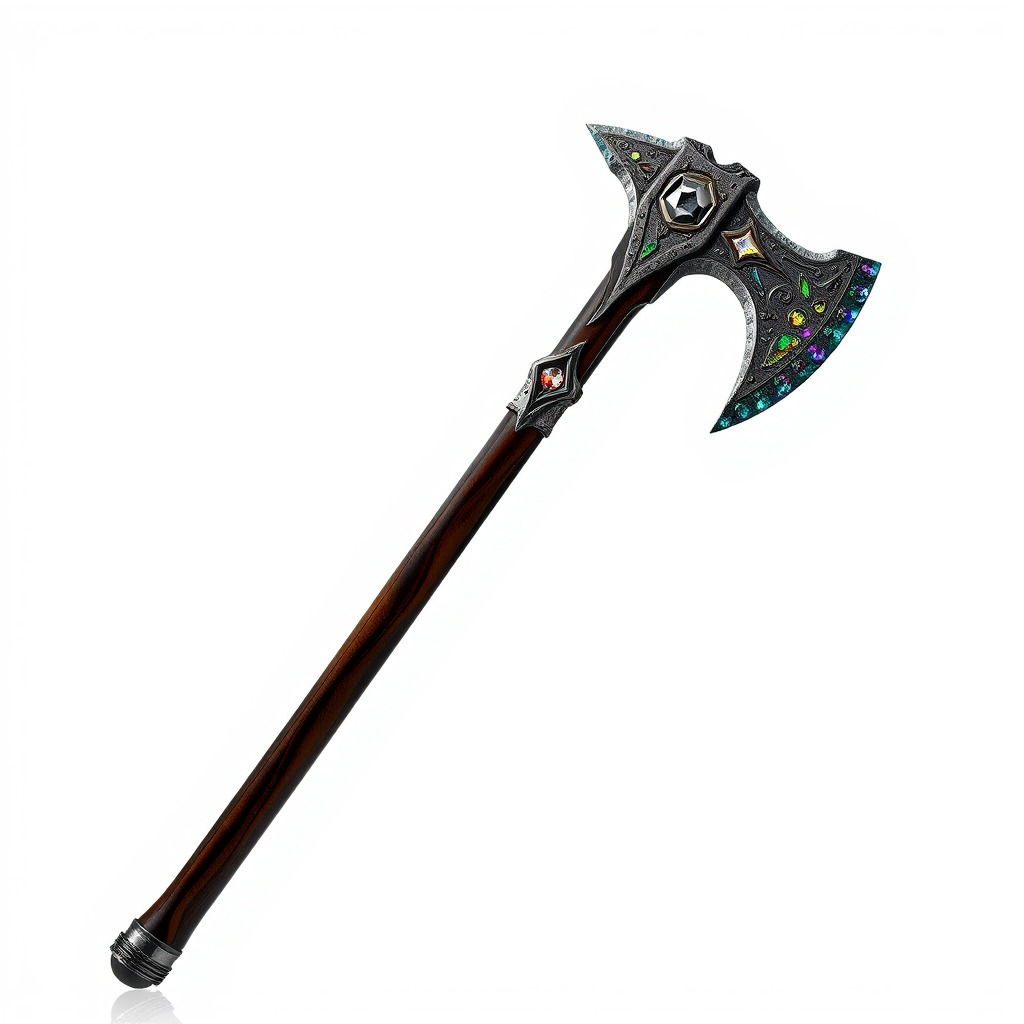 Fantasy GemStudded Battle Axe Model Pack Low-poly 3D model_3