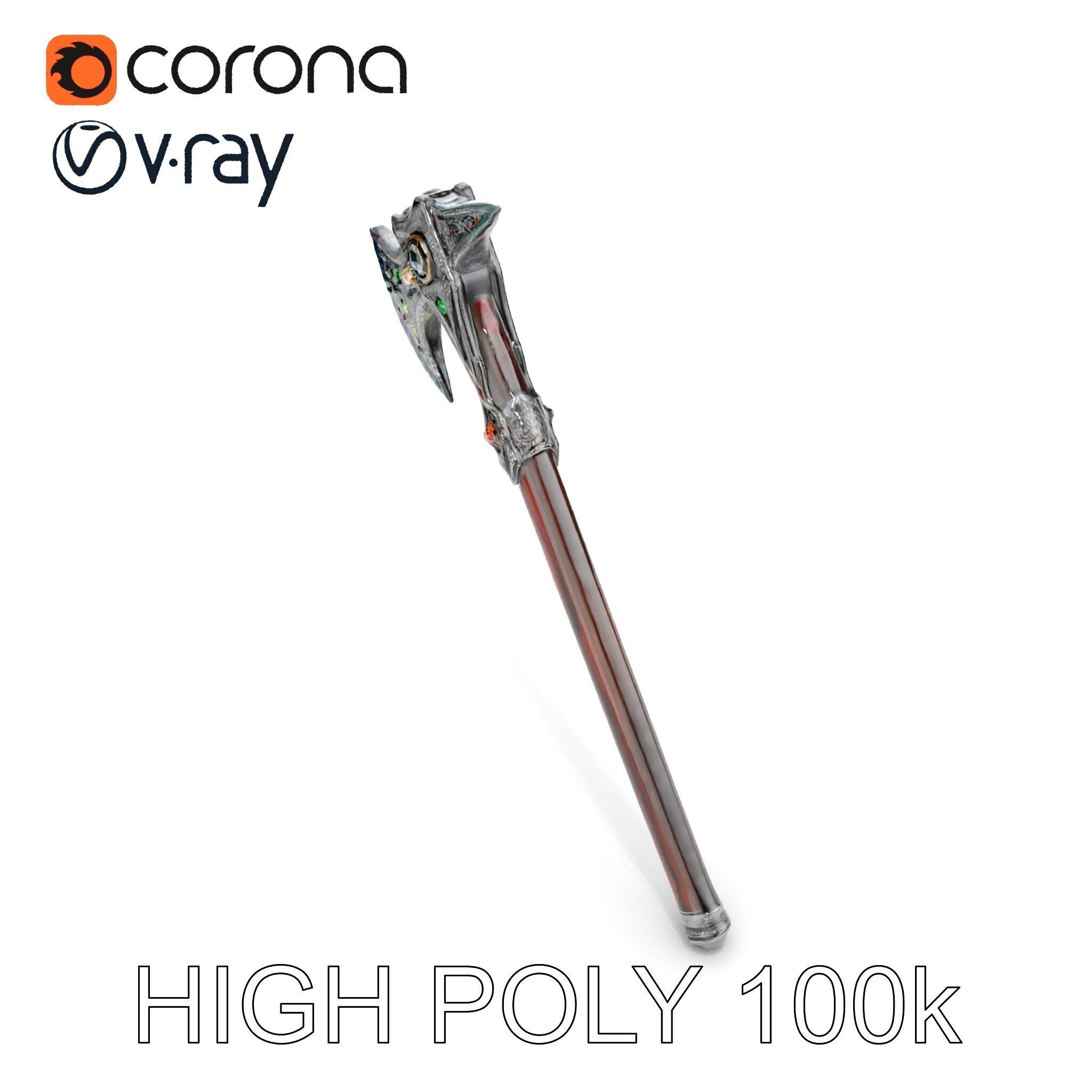 Fantasy GemStudded Battle Axe Model Pack Low-poly 3D model_13