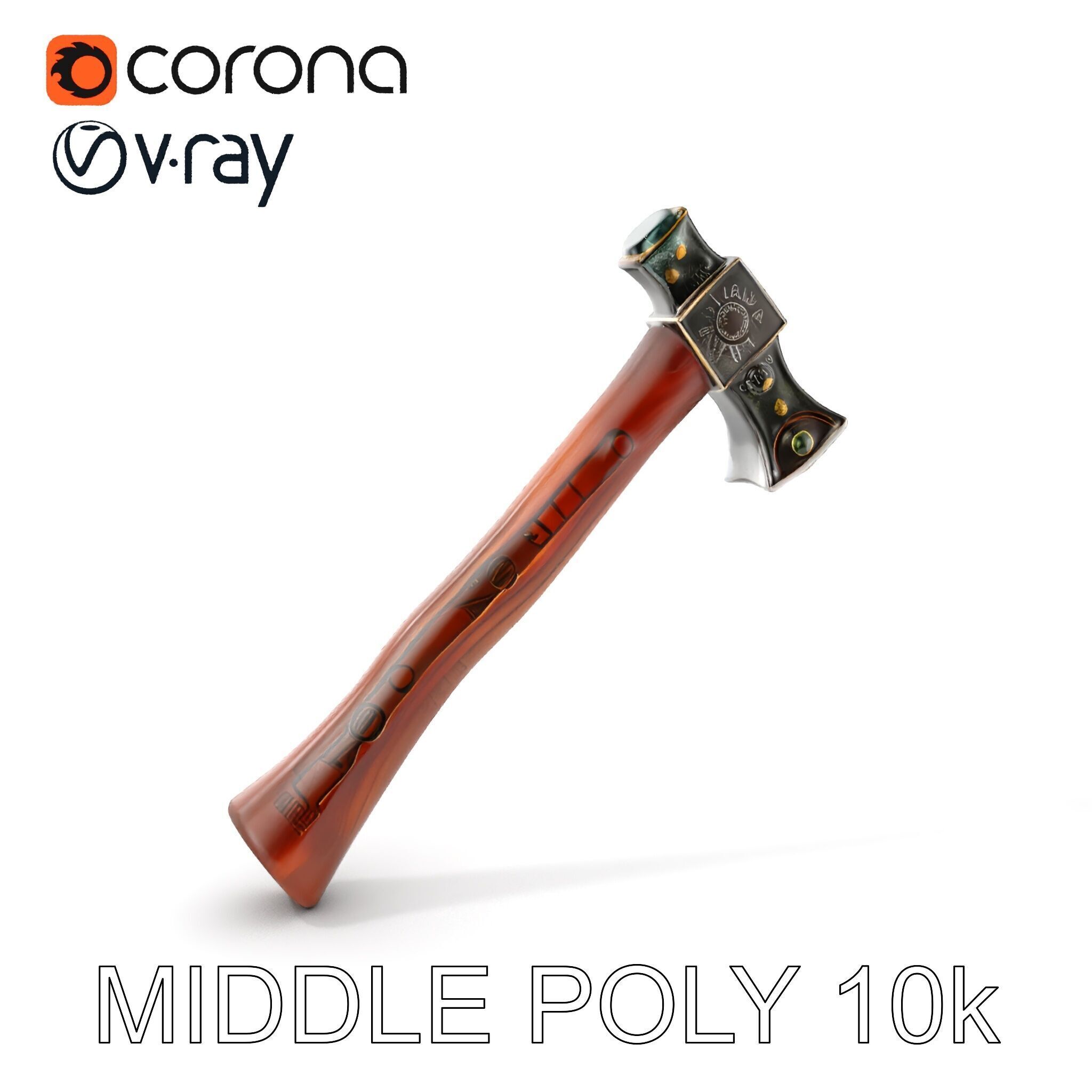 Nordic Battle Axe D Model Pack Low-poly 3D model_7