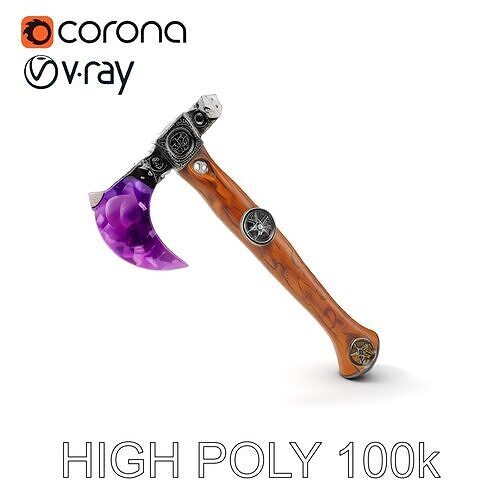 Fantasy Axe Model Pack with Amethyst Blade Low-poly 3D model