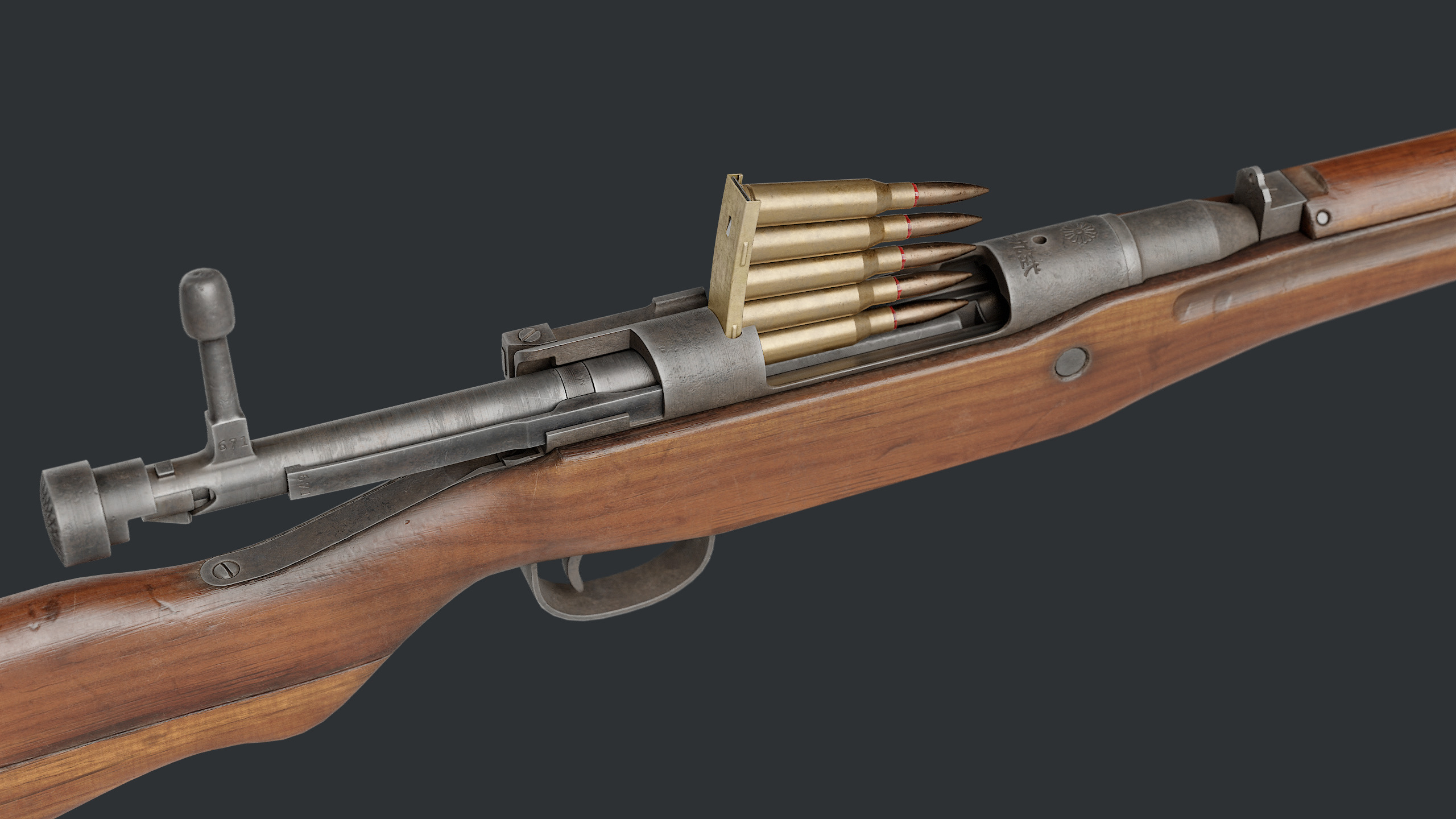 Arisaka Type99 Bolt-action Rifle Low-poly 3D model_7
