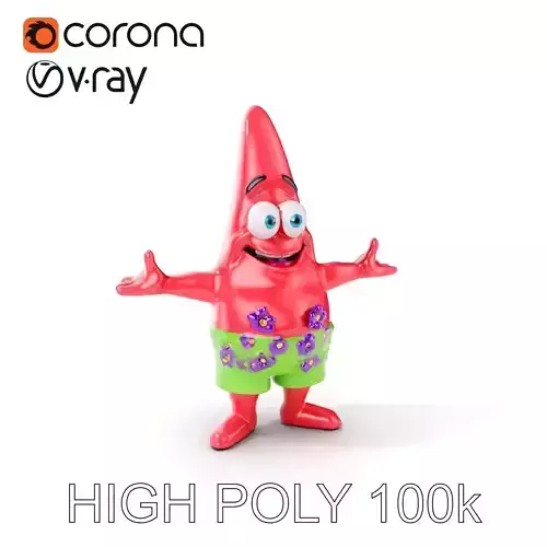 Pink Starfish Character in Floral Shorts with Expressive Face