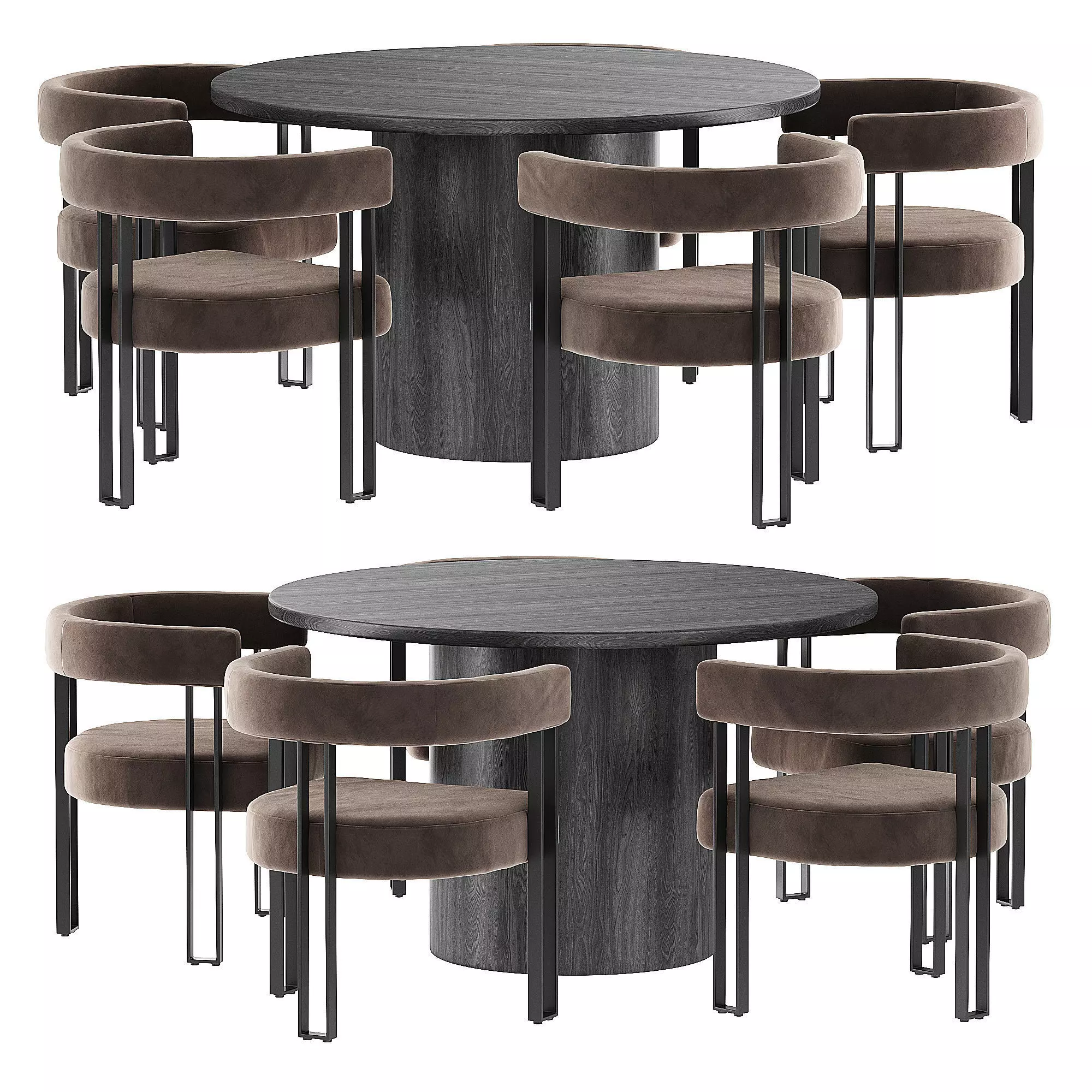 Beore Velvet Upholstered Armchair Set of 4 3D model_0