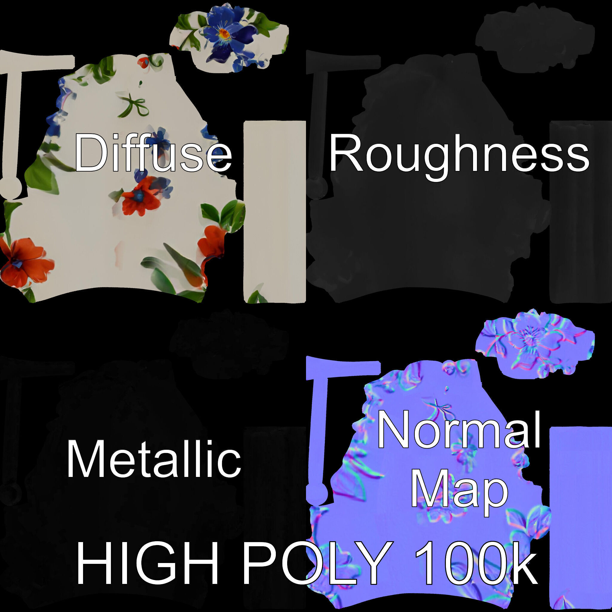 Decorative Floral Spoon D Model Pack Low-poly 3D model_4