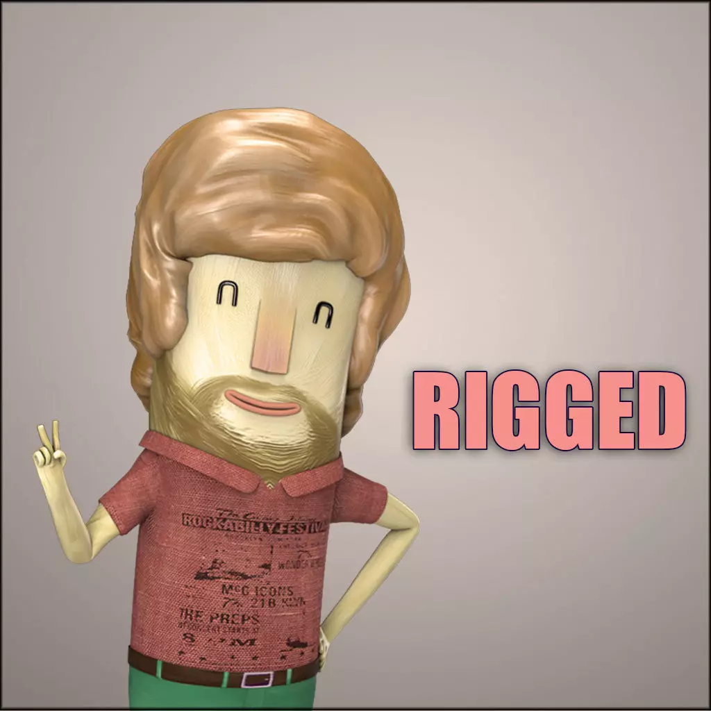 Hipster Men Character Rigged - Cartoon Humanoid Low-poly 3D model_0