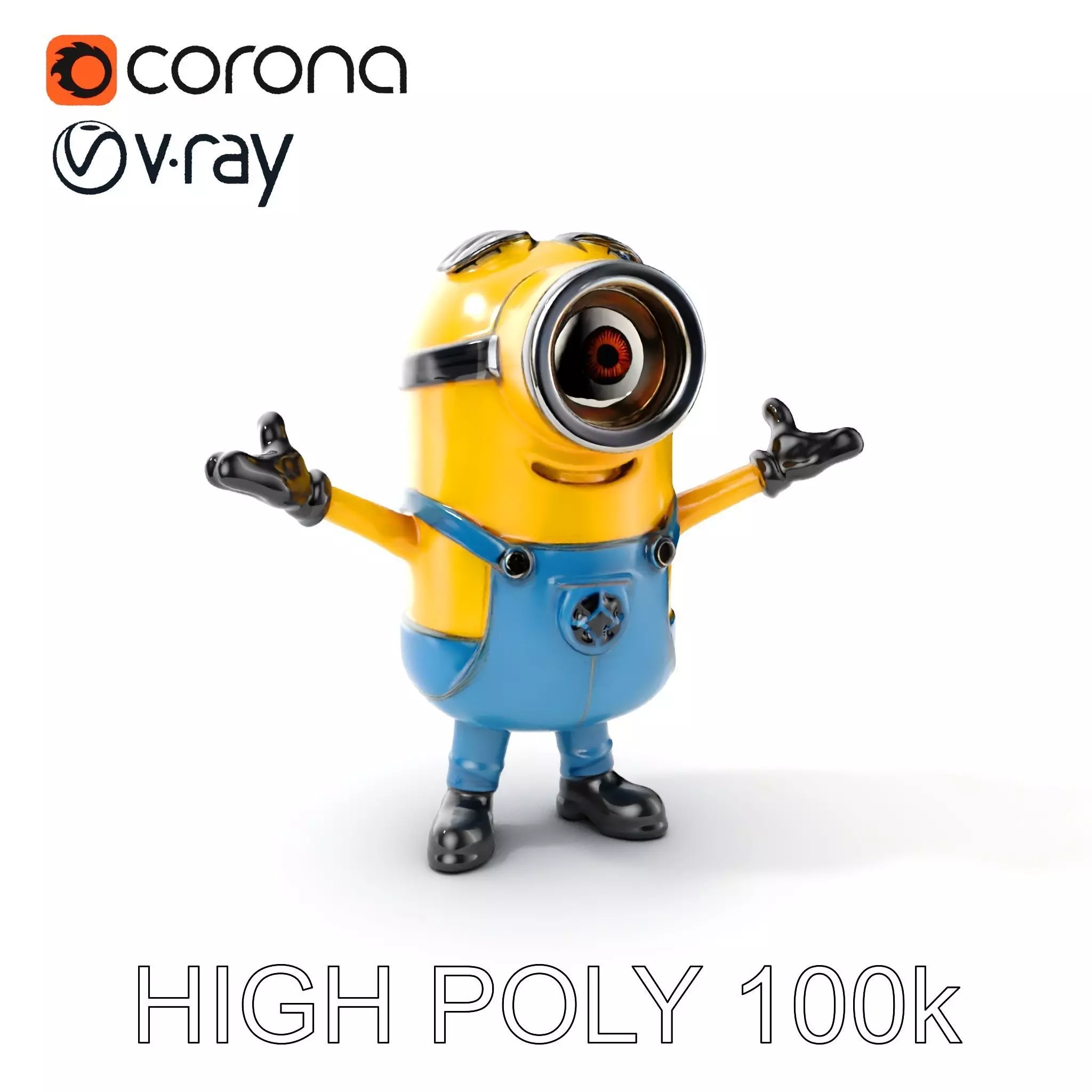 Cyclopean Yellow Character with Blue Overalls D Model Low-poly 3D model