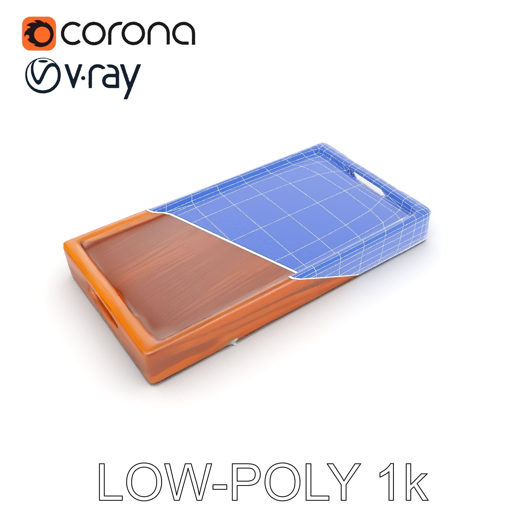 Wooden Serving Tray Model Pack Low-poly 3D model_30
