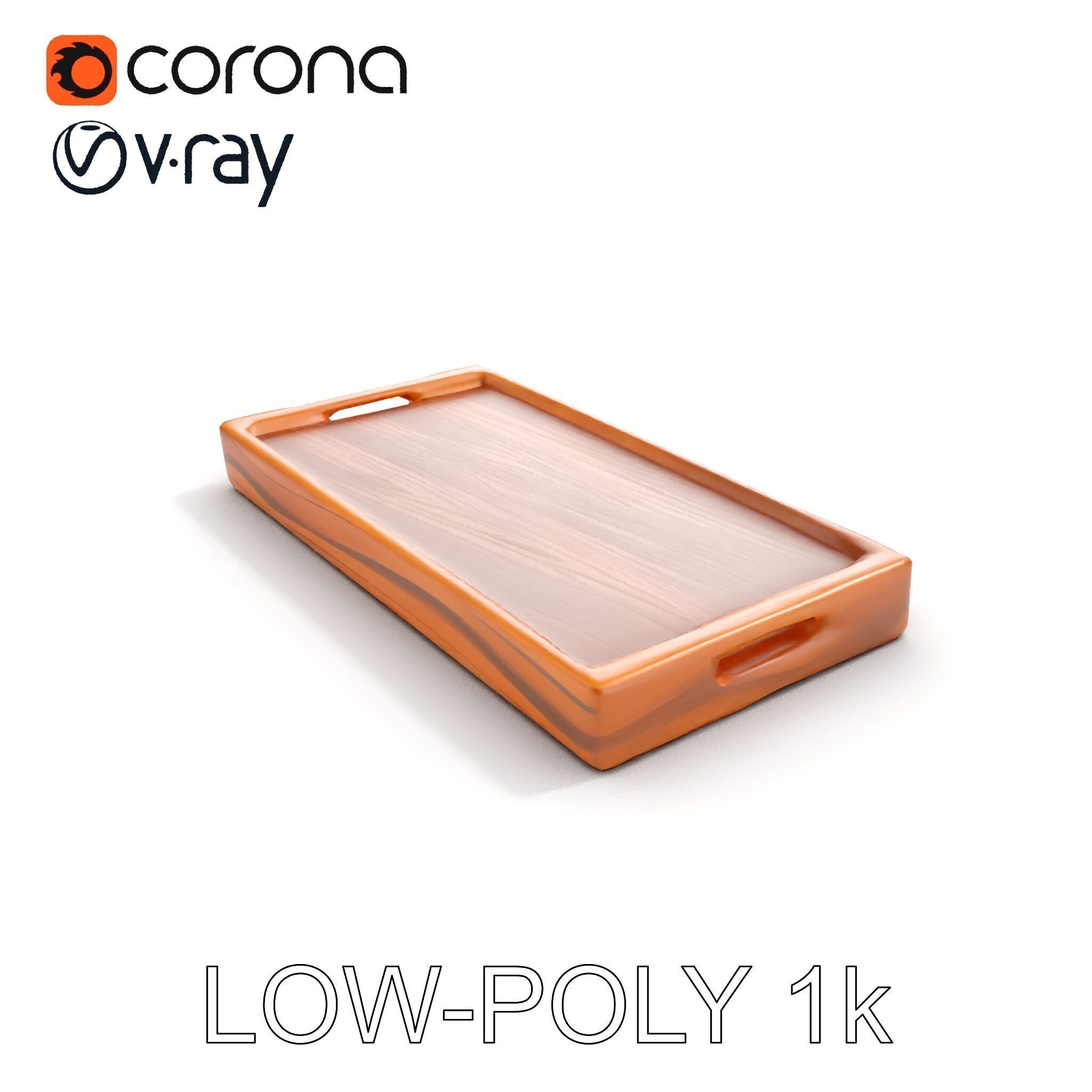 Wooden Serving Tray Model Pack Low-poly 3D model_8