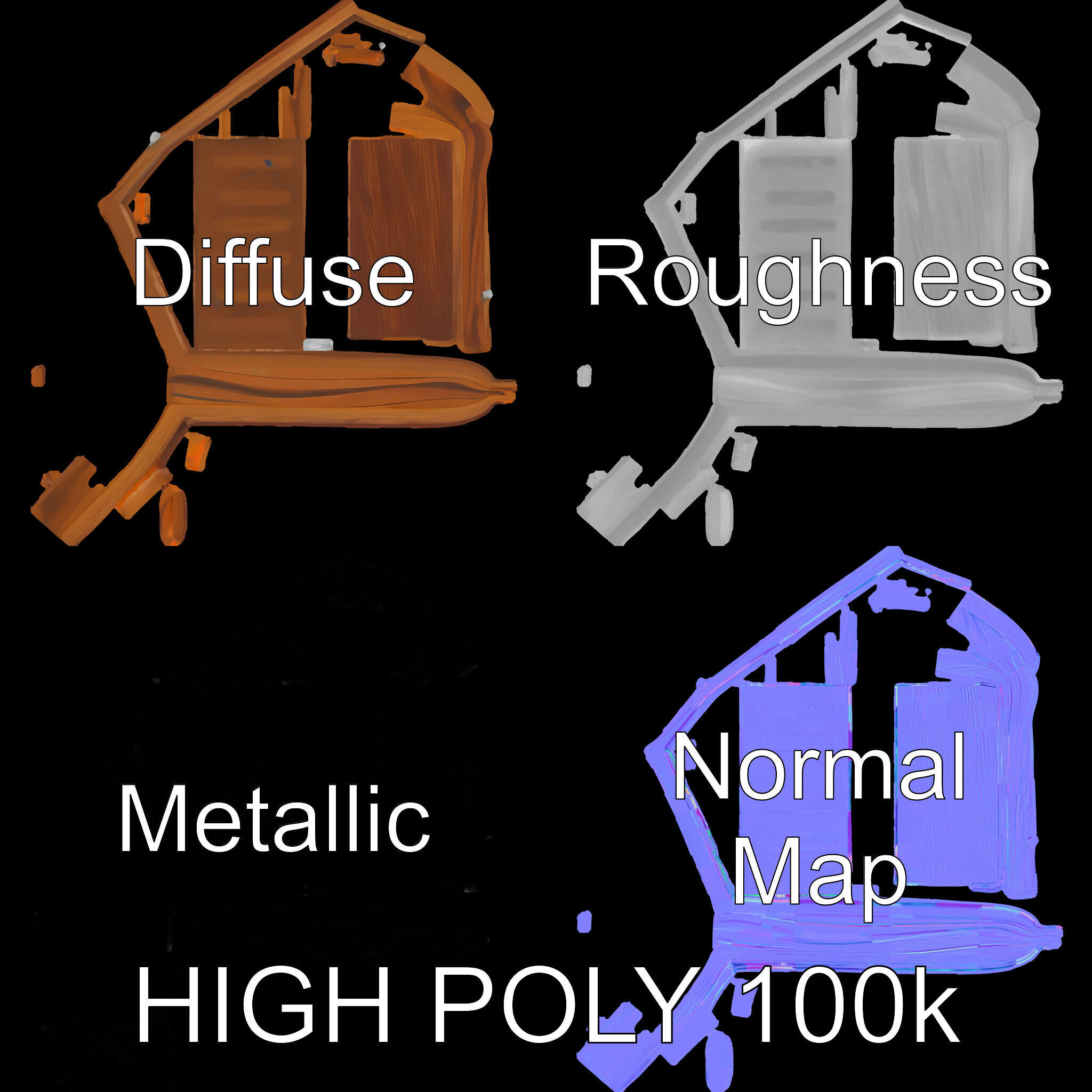 Wooden Serving Tray Model Pack Low-poly 3D model_4