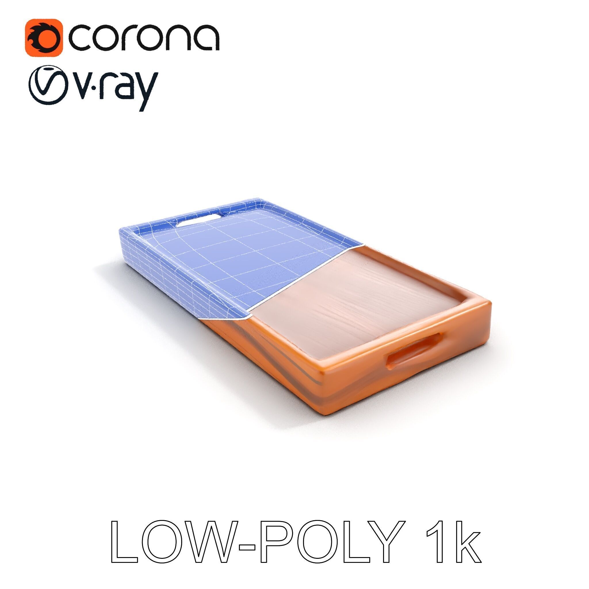 Wooden Serving Tray Model Pack Low-poly 3D model_15