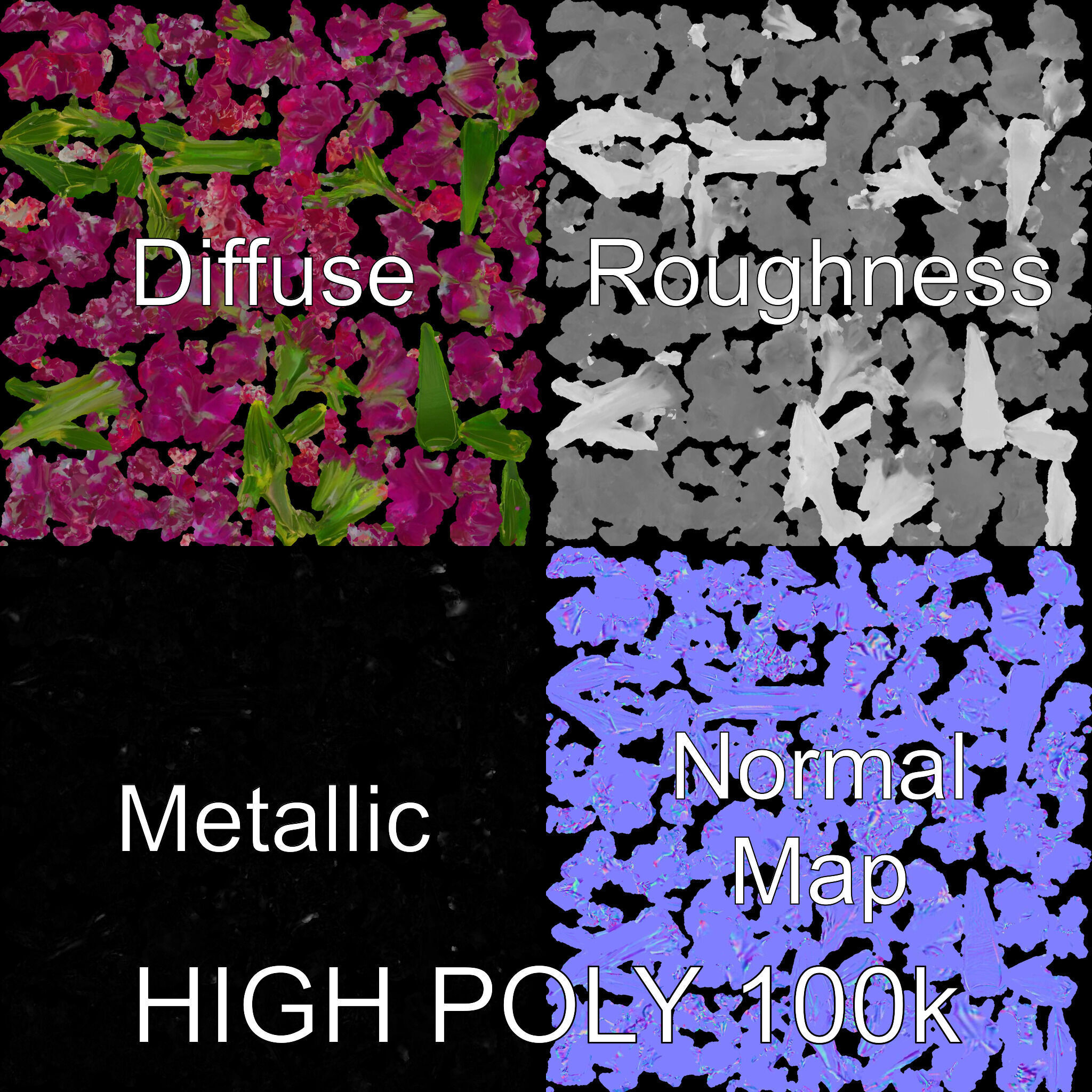 Purple Flower Model Pack  High Detail Botanical Collection Low-poly 3D model_4