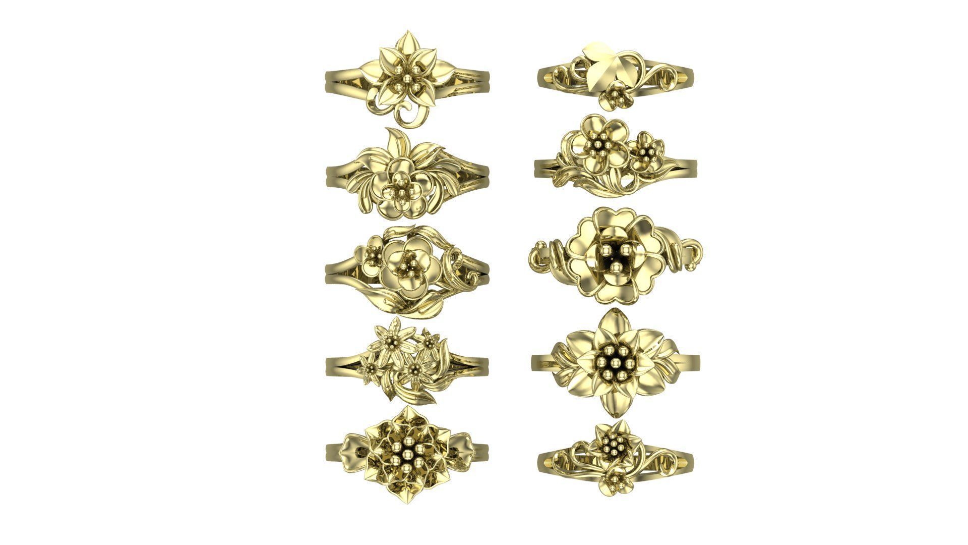 10 Flower Rings 3D Model Collection_1