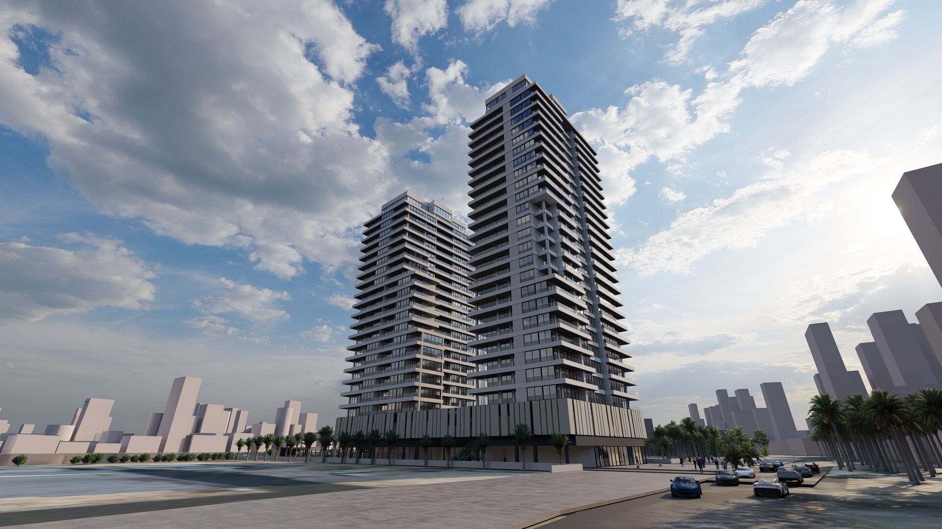 Modern Residential Towers with Mall 3D model_23