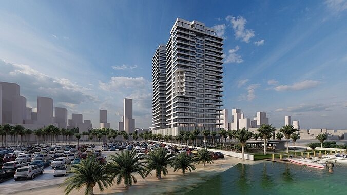 Modern Residential Towers with Mall 3D model