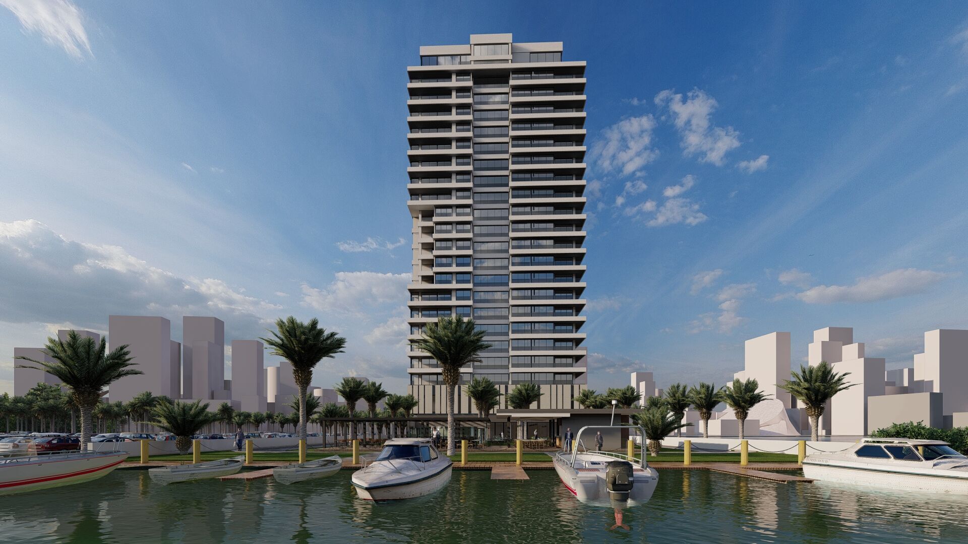 Modern Residential Towers with Mall 3D model_4