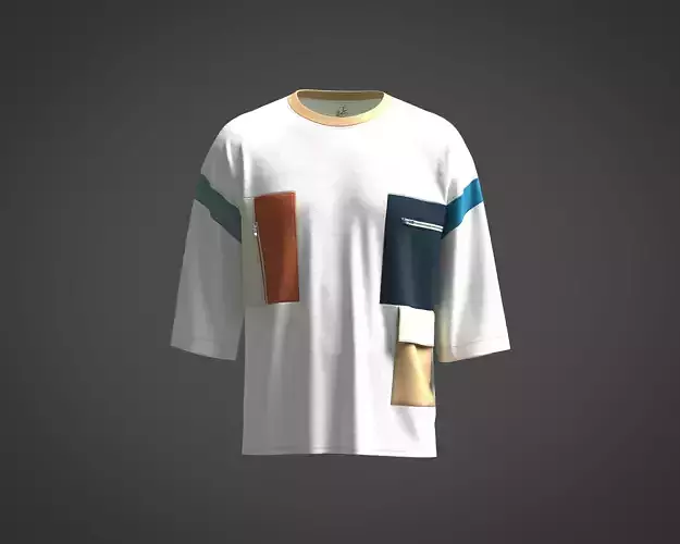 Mens t-shirt with multiple pockets color block 3D model