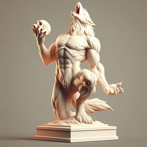 785 Ivory Werewolf  Howling with Skull  3D Model  magic 3D print model