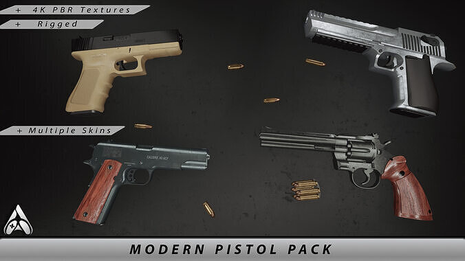 Pistol Gun pack Low-poly 3D model