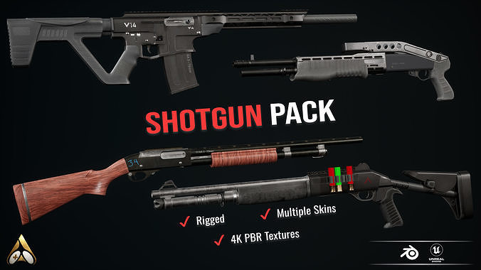 Shot gun Pack Low-poly 3D model