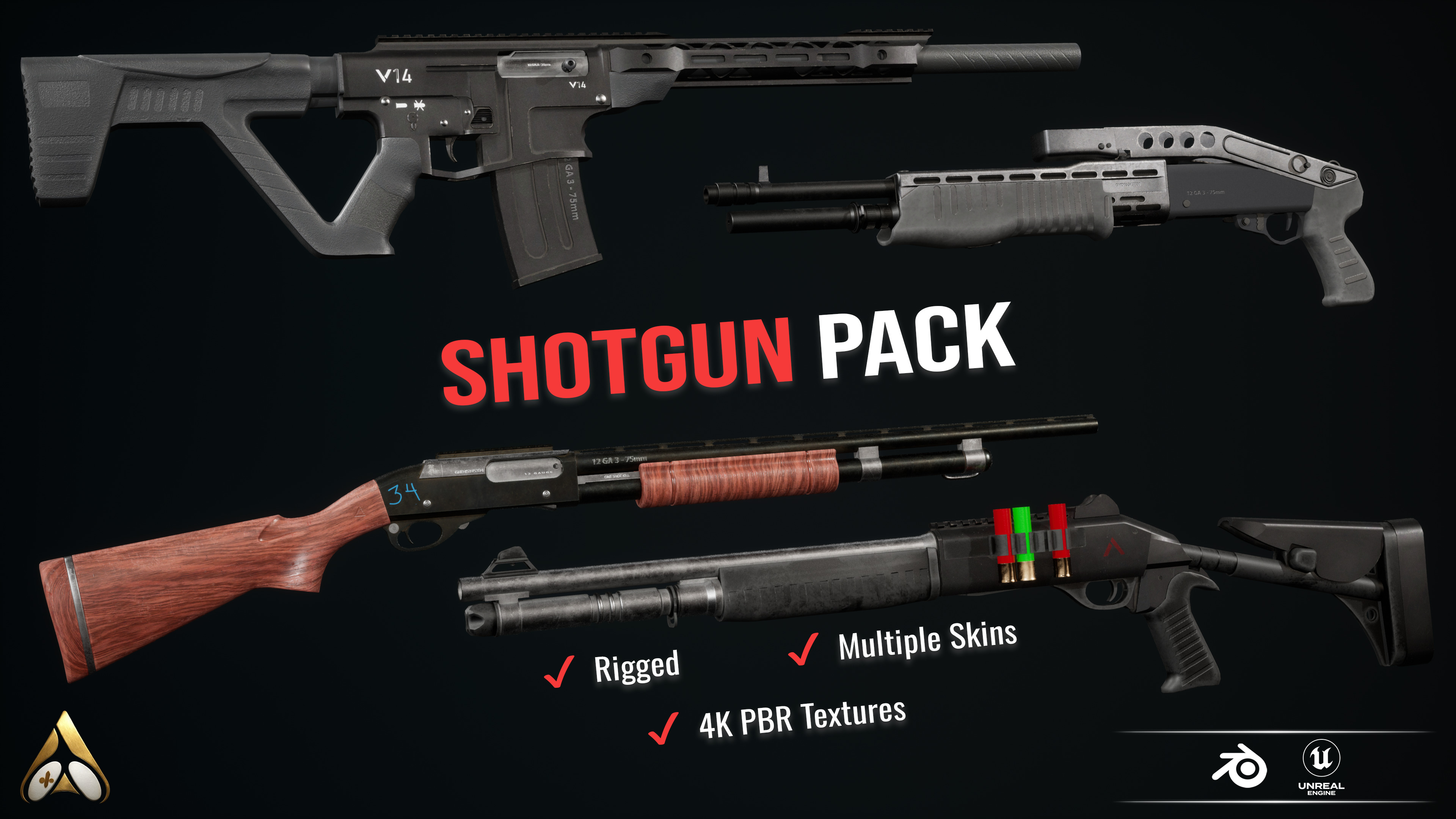 Shot gun Pack Low-poly 3D model_0