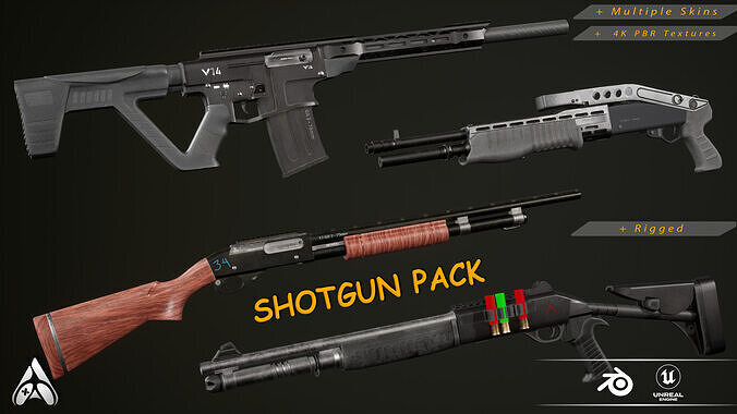 Shot gun Pack Low-poly 3D model