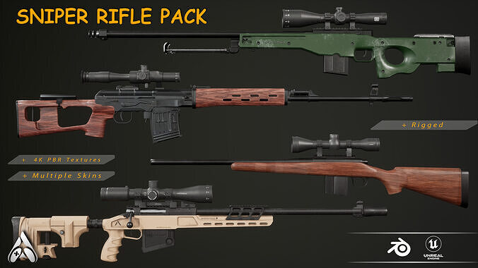  Sniper Rifle Gun Pack Low-poly 3D model