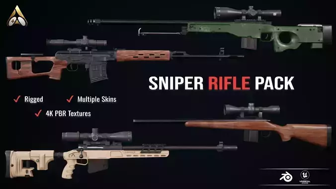  Sniper Rifle Gun Pack Low-poly 3D model