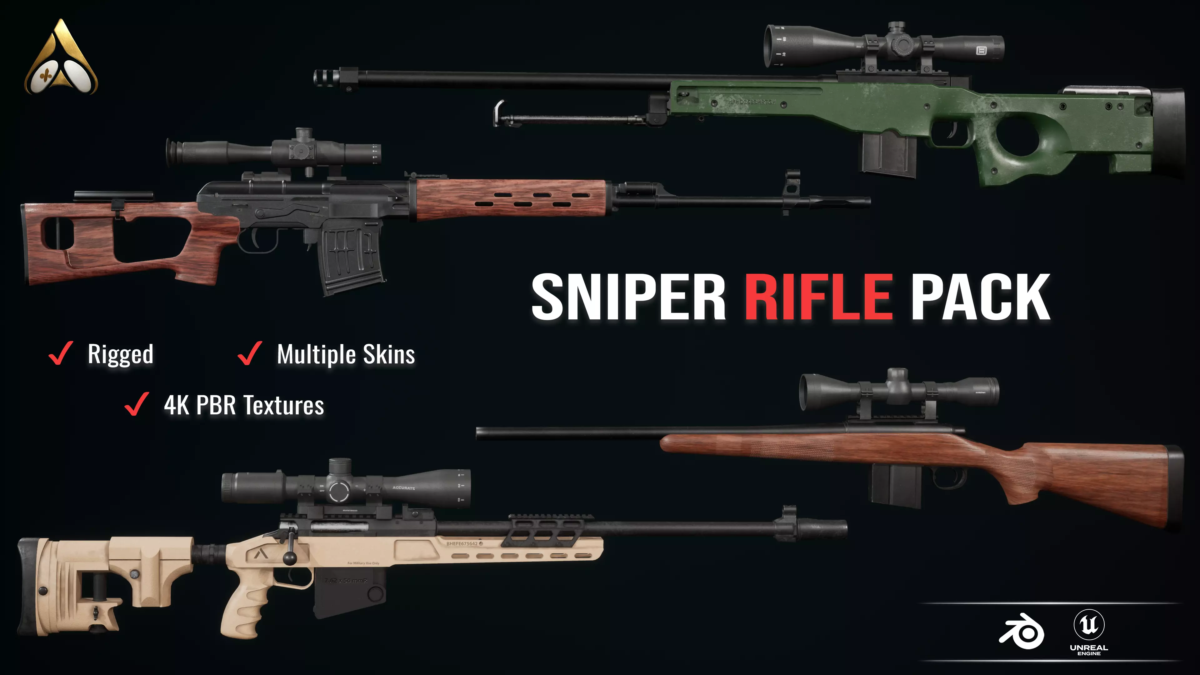  Sniper Rifle Gun Pack Low-poly 3D model_0