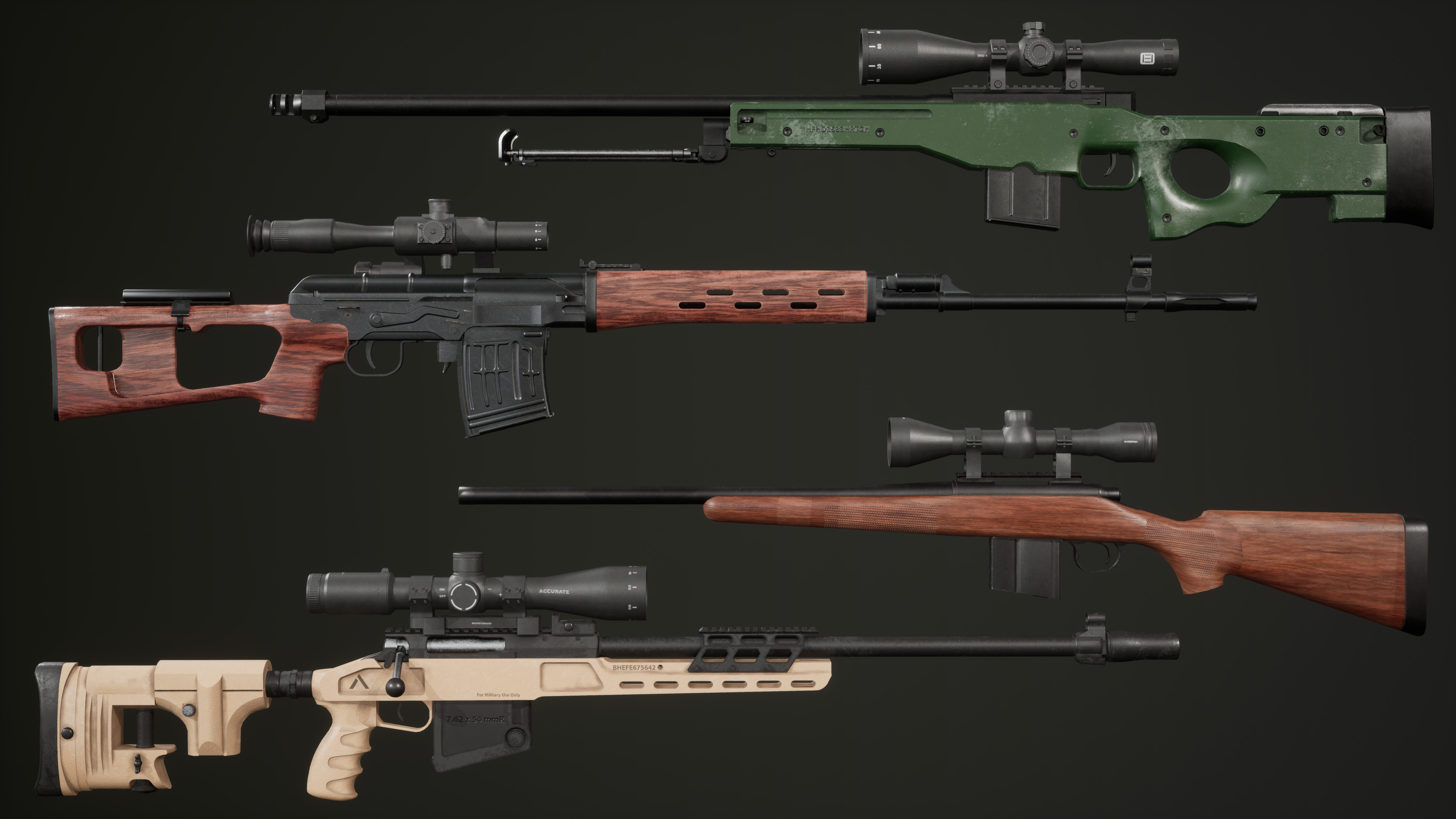  Sniper Rifle Gun Pack Low-poly 3D model_1