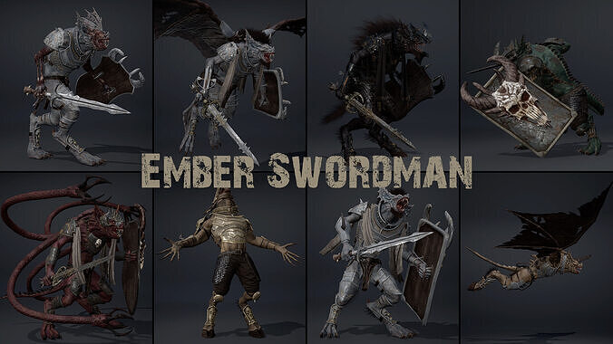 Ember Swordman Low-poly 3D model