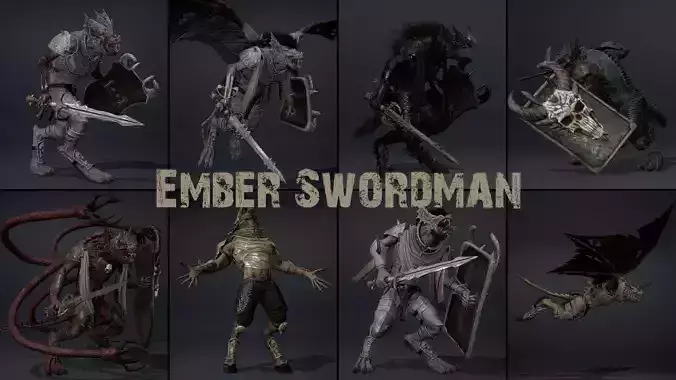 Ember Swordman Low-poly 3D model