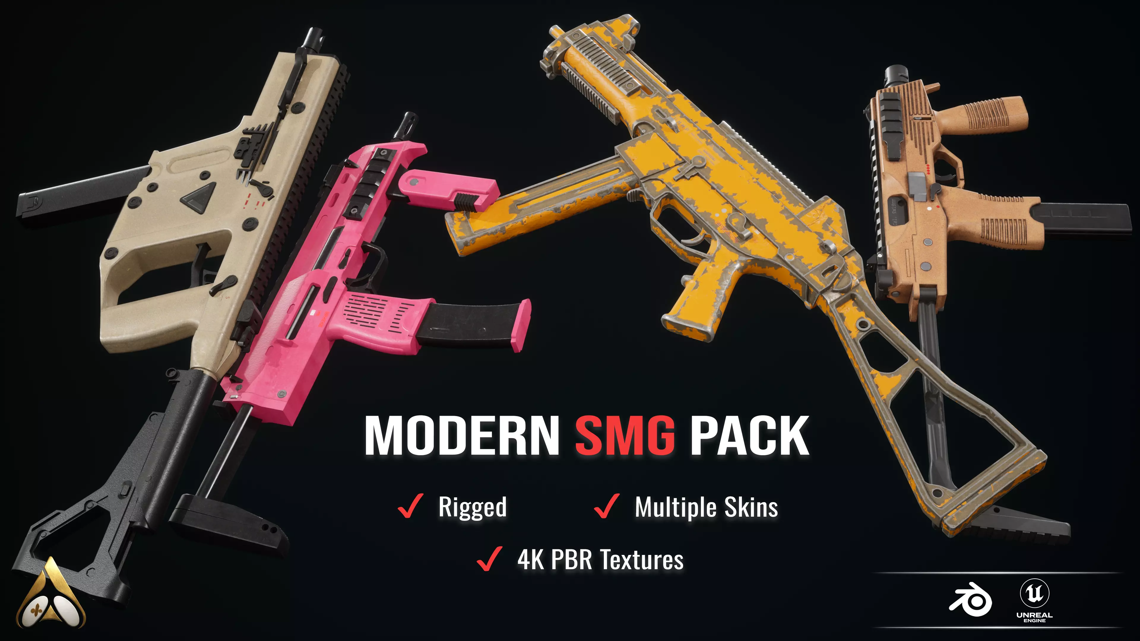 SMG Gun pack Low-poly 3D model_0