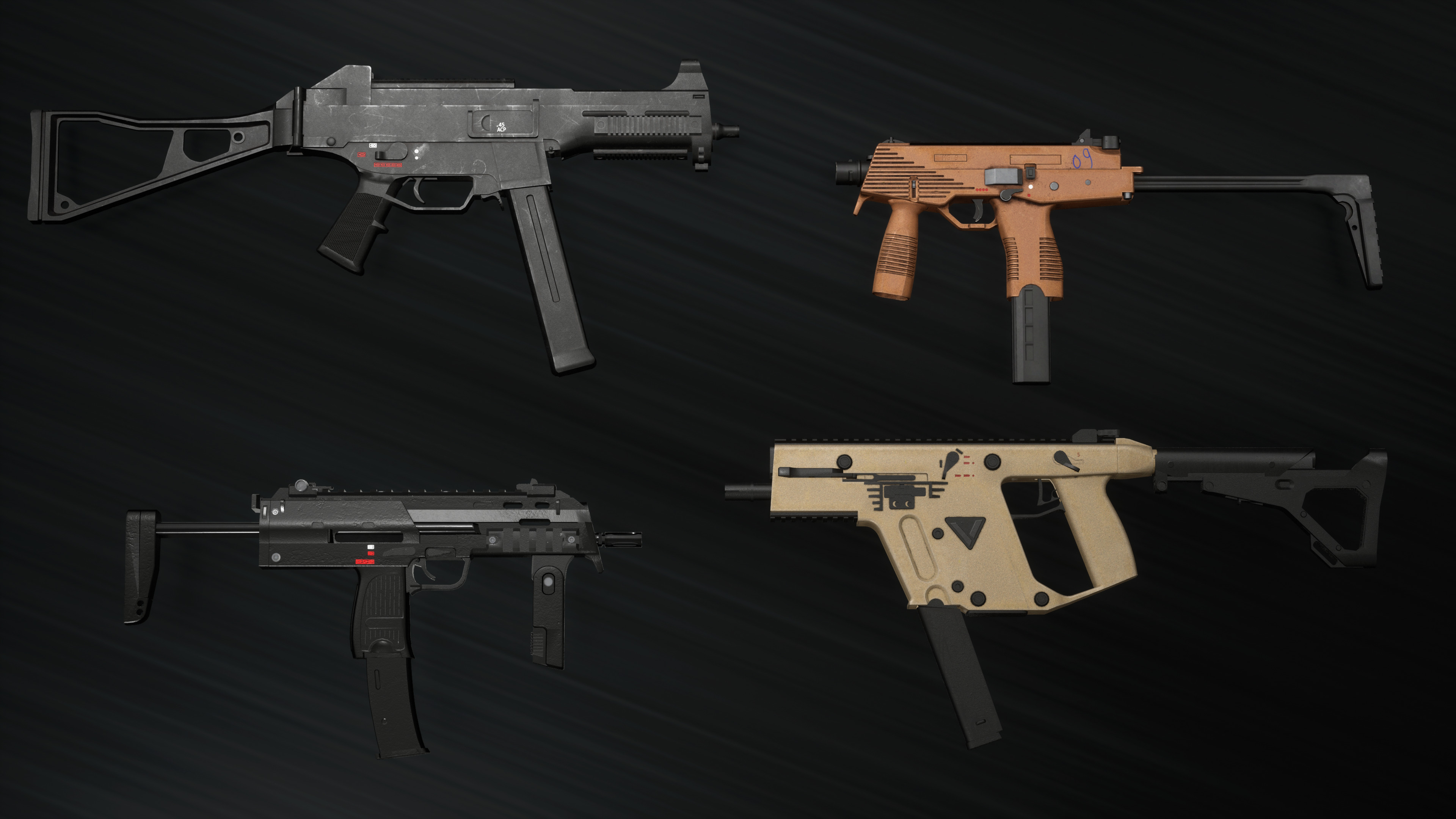 SMG Gun pack Low-poly 3D model_1