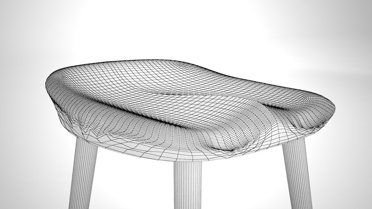 Wooden Stool 3D model_4