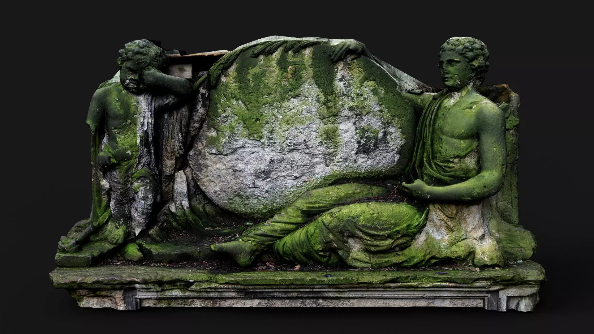 ancient mossy tombstone front part monument PBR photogrammetry Low-poly 3D model