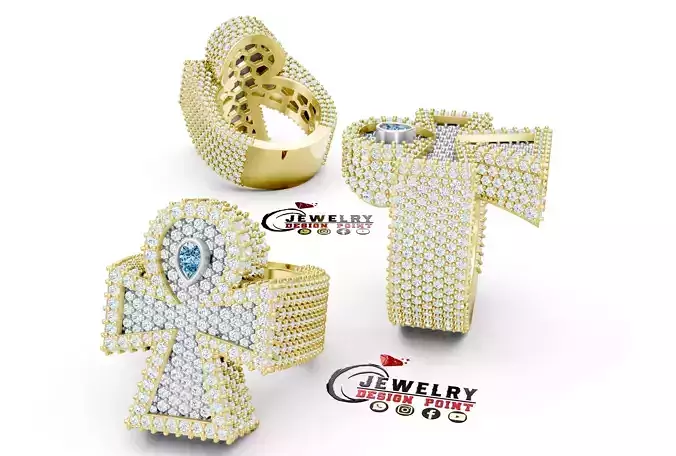 Custom Ankh Cross Diamond Ring - Egyptian Cross Necklace