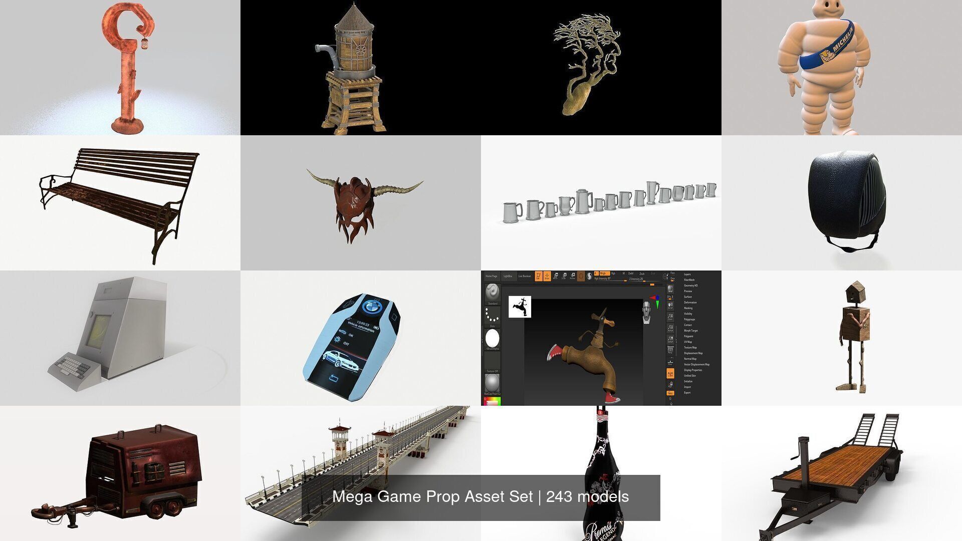 242 Part Mega Game Prop Asset Set 3D Model Collection_2