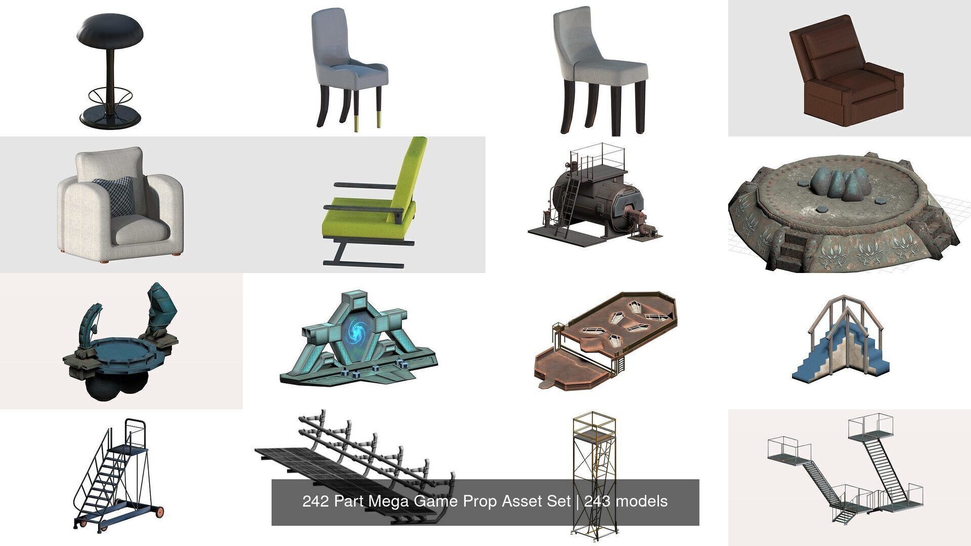 242 Part Mega Game Prop Asset Set 3D Model Collection_5