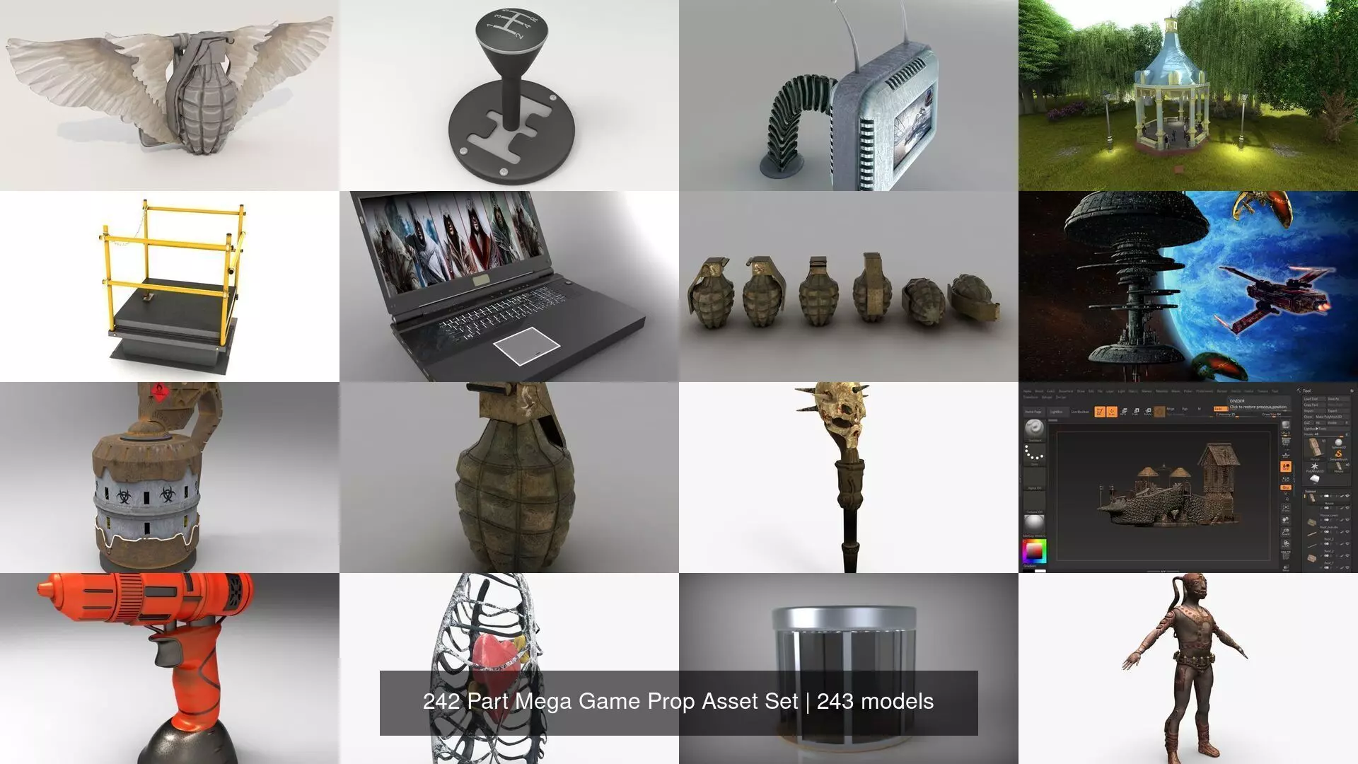 242 Part Mega Game Prop Asset Set 3D Model Collection_0