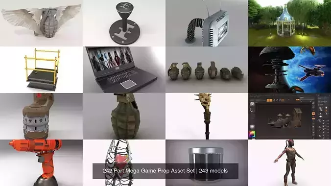 242 Part Mega Game Prop Asset Set 3D Model Collection
