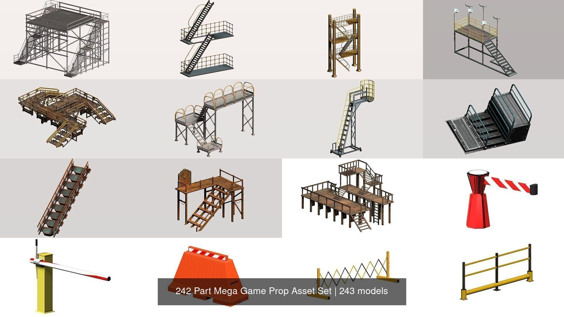 242 Part Mega Game Prop Asset Set 3D Model Collection_7