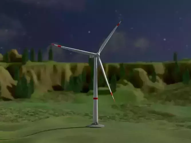 Wind turbine V1 H-115 RD 172m Animation and Foundation Low-poly 3D model