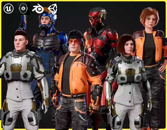 Modular Sci-fi Characters Bundle 3D Model Collection