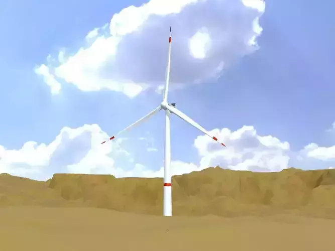 Wind turbine V1 H-120 RD 160m animation and Foundation Low-poly 3D model