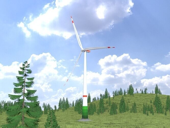 Wind turbine E1 H-132 RD 172 m with animation and Foundation Low-poly 3D model