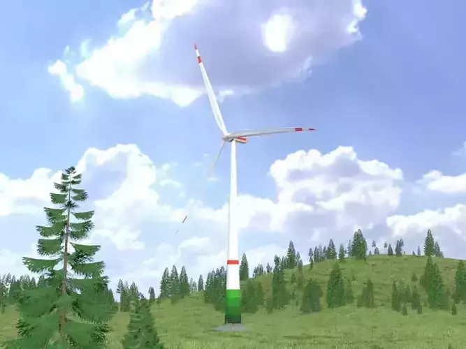 Wind turbine E1 H-132 RD 172 m with animation and Foundation Low-poly 3D model